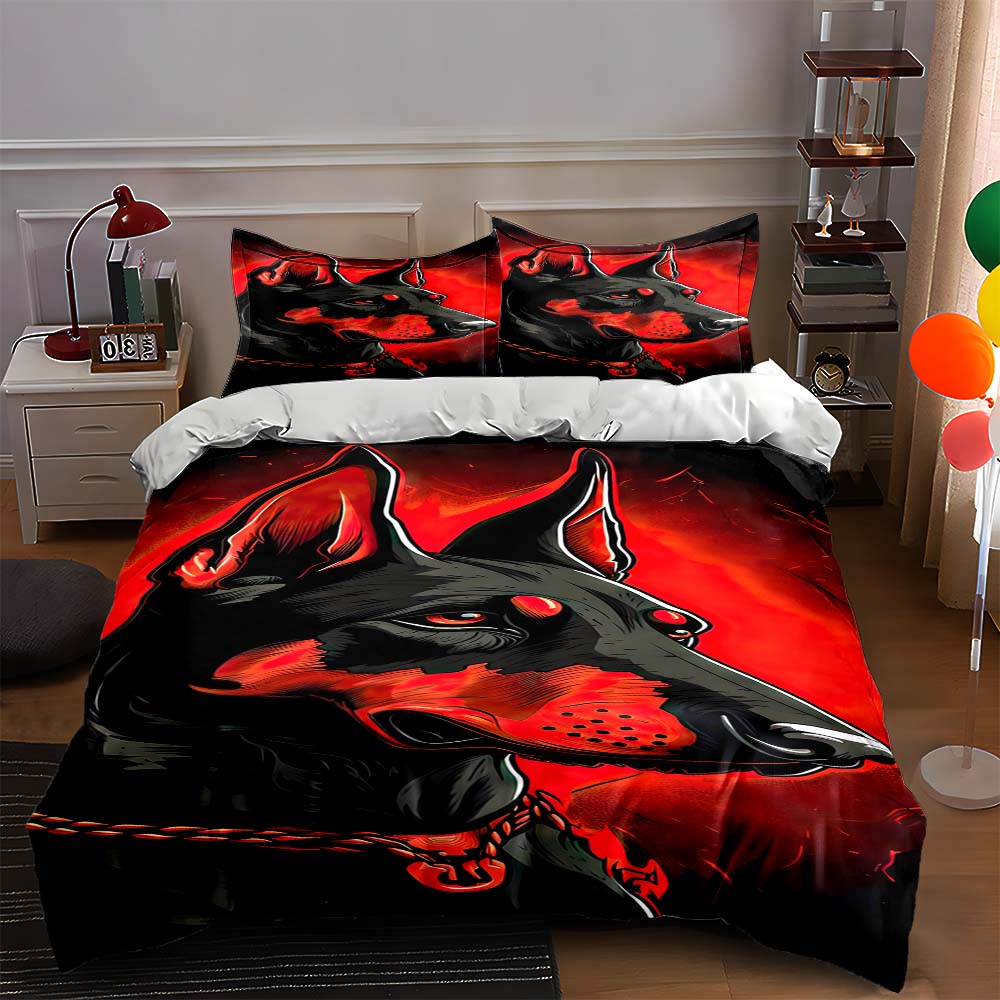 

Doberman fiery illustration. Bedding Duvet cover sets Duvet covers Pillowcases gifts (1 * Duvet Cover 2 * Pillowcases, without duvet insert) 135x200cm