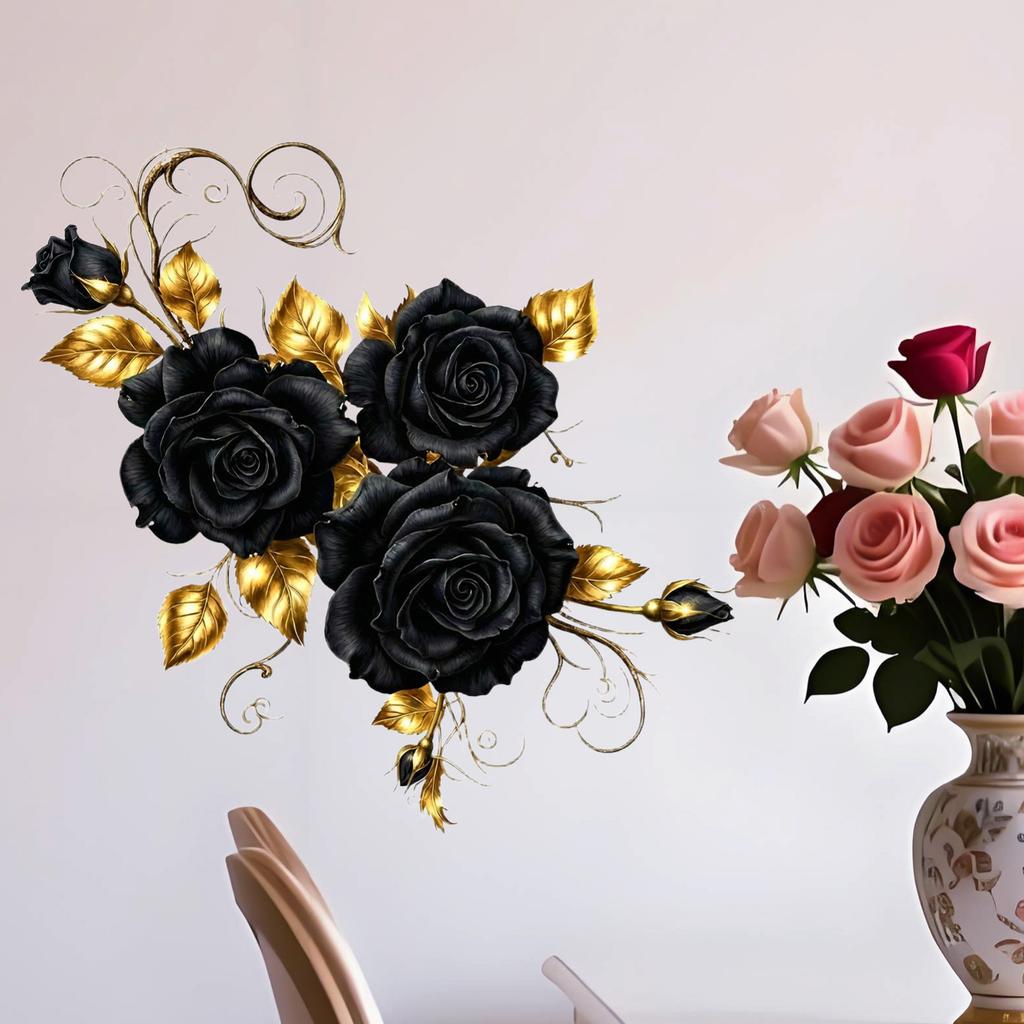 Chinese- Black Peony Flower Home Decoration Wall Sticker For Bedroom, Cabinet, Living Room