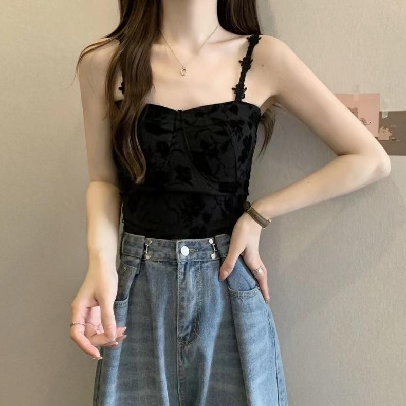 Floral Tank Top Halter Crop Tops Women Summer Camis Chest Pad Camisole Fashion Casual Tube Female Sleeveless Cropped Vest