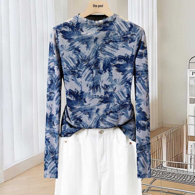 Women s Gradient Mesh Mock Neck Slim Fit Long Sleeve Top M