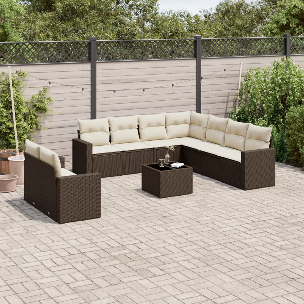 Vidaxl 10-Cz. Garden Furniture Set With Cushions, Brown Polyrattan