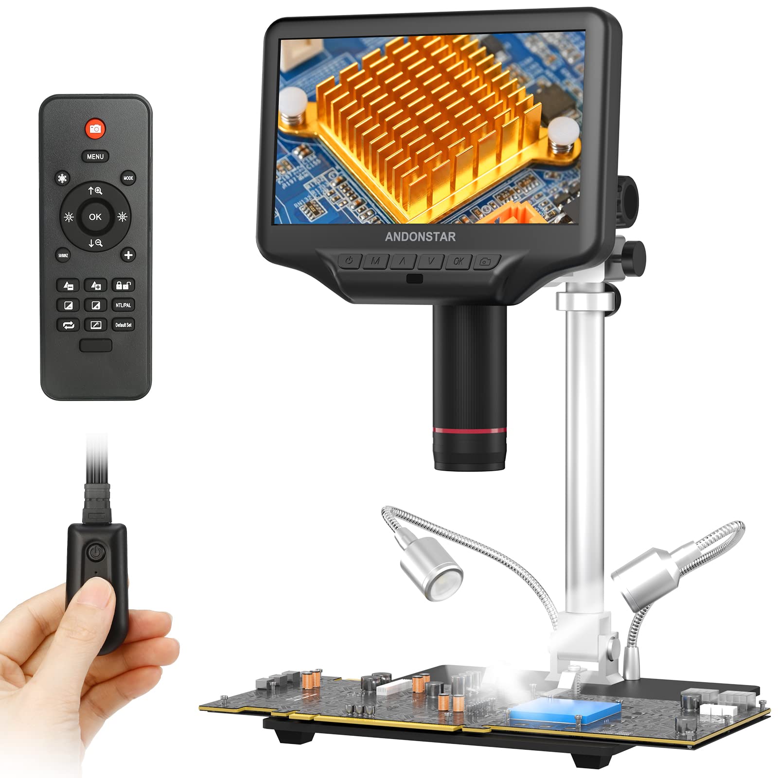 

Andonstar AD407 Pro 3D HDMI Soldering Digital Microscope with 4MP 2160P UHD Video Recording, 7 Adjustable LCD Screen, USB Video Electronic