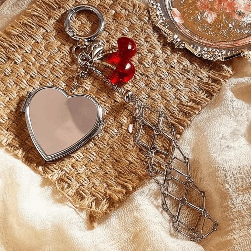 Mini Net Pocket Lipstick Bag Keychain Cherry Lipstick Cover Key Ring Makeup Storage