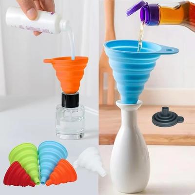 4Pcs Mini Foldable Funnel Drain Collapsible Funnel Multifunctional Silicone Funnel  Liquid Transfer