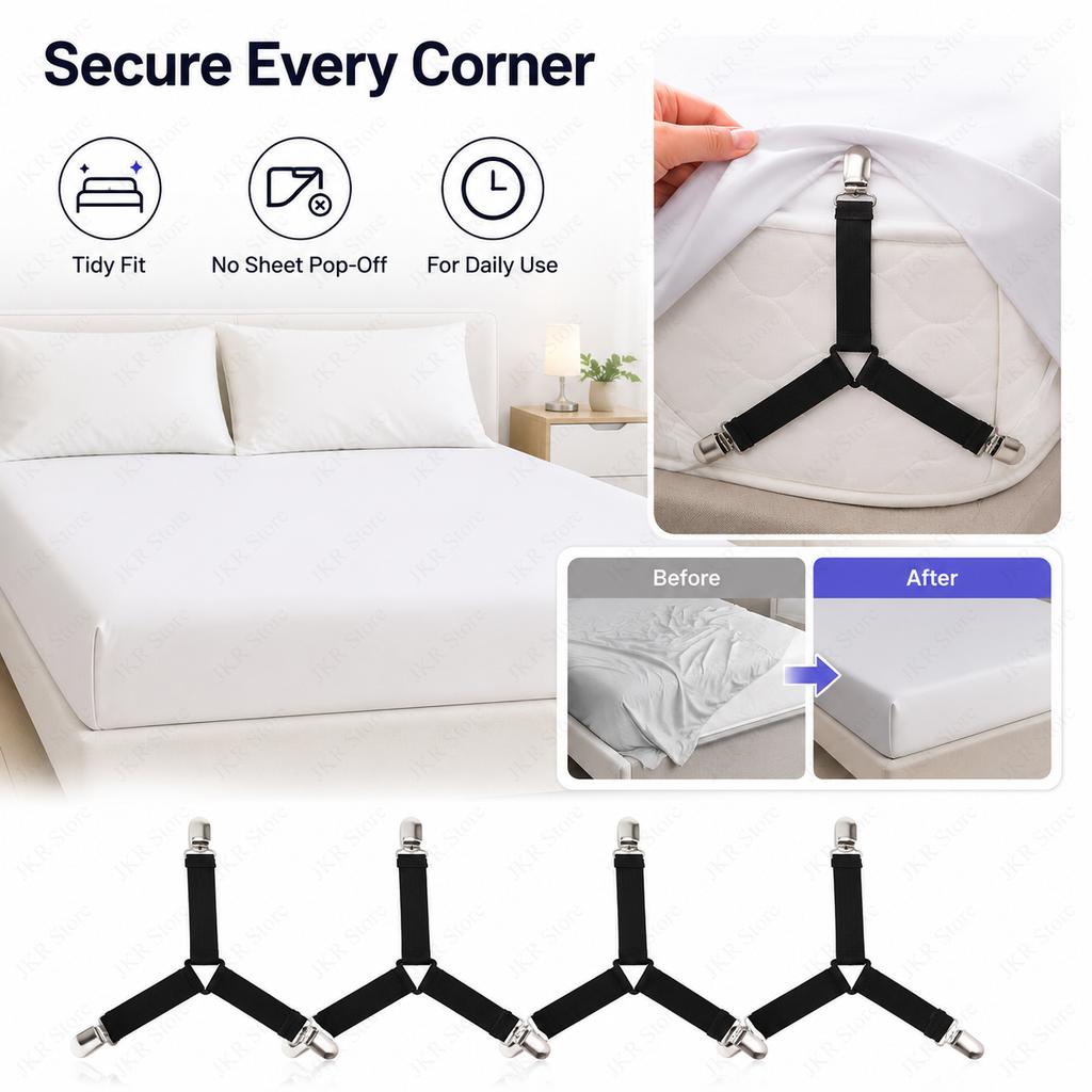 Elastic Bed Sheet Holder Adjustable Fastener Clips Mattress Cover Grippers for Home Bedding Organizer Accessory Set Pack Kit