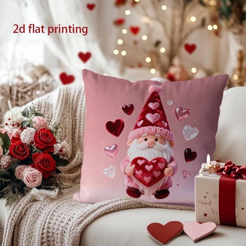 Cute Heart-Gnome Pillow Cover for Valentine's Pattern Cushion Cover Suitable for Sofa Bedroom Car Pillow Cover