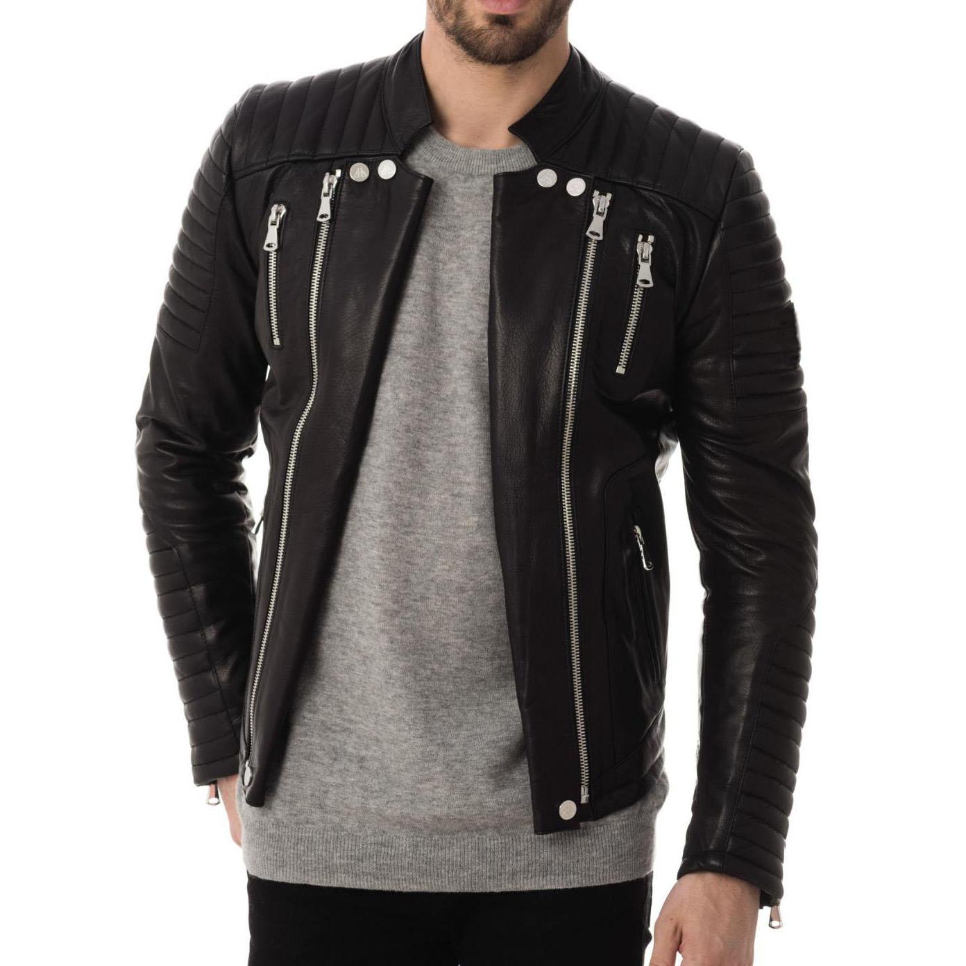 

SkinOutfit Men s Genuine Lambskin Black Leather Jacket Stylish Motorcycle Bomber Biker Outerwear MJ 161 S чорний