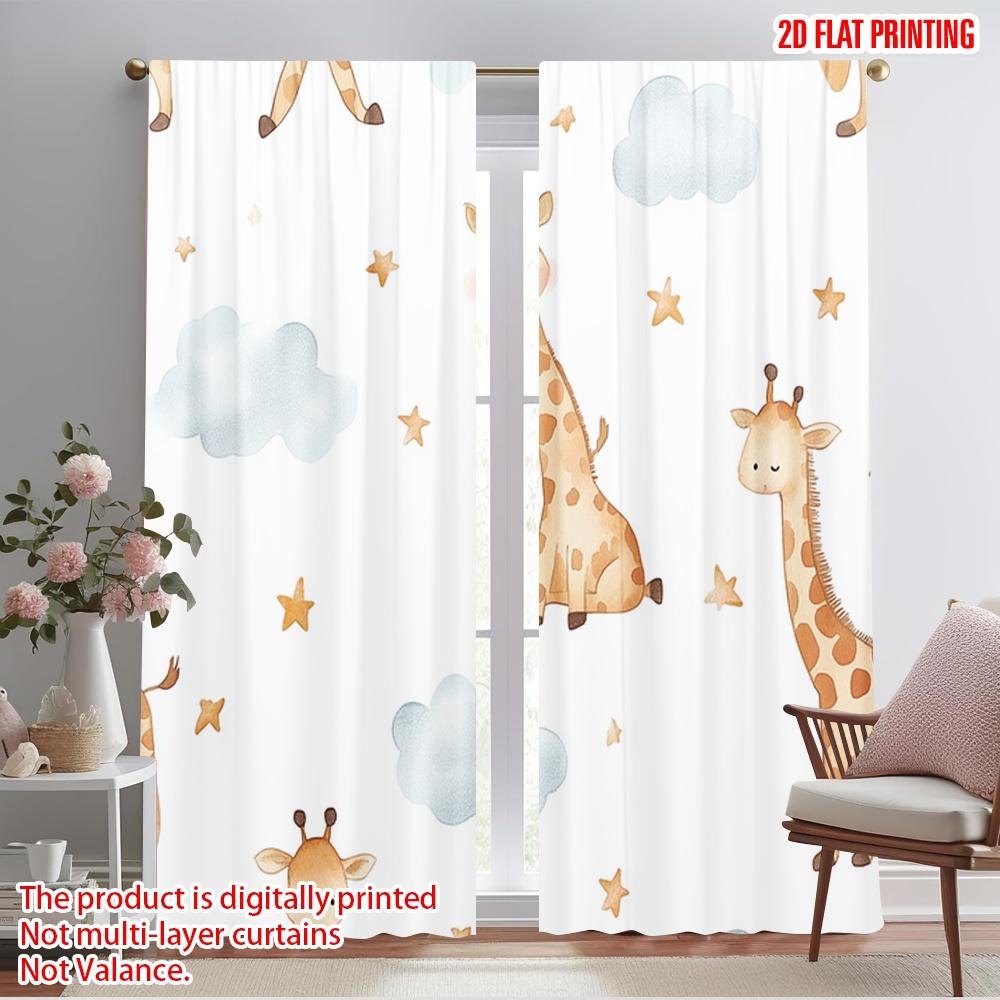 

2pcs,2D plane printing Curtains Digital Printed Cute Giraffe Constellation Star Cloud (2) Polyester Fabric (without rod) Festive 52.50×116.00 CM 2pcs