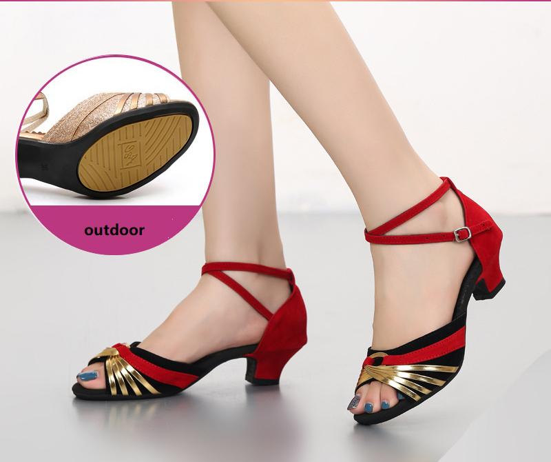Latin Dance Shoes For Women Mid Heel Sneakers Square Dance Shoes Sandals Square Ballroom Satin Banquet Ladies Shoes