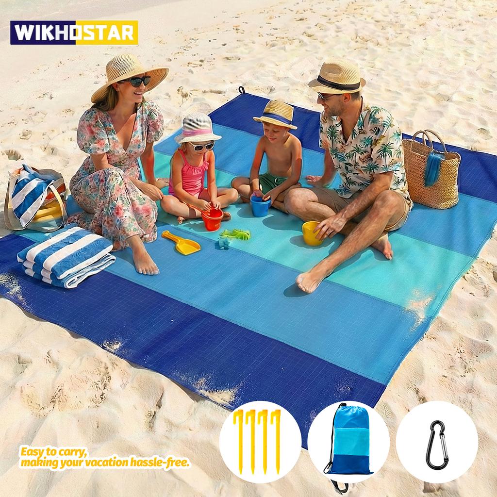 Mehrere Größen Stranddecke Sandfest Wasserdicht Groß Schnelltrocknend Outdoor Picknickmatte mit 4 Heringen für Reisen Camping Wandern