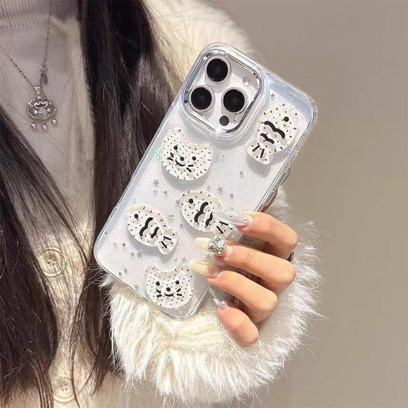 For Apple 16 Promax Phone Case for IPhone 17 Minimalist 14 Fine Glitter 13 Transparent Star Cat Fish