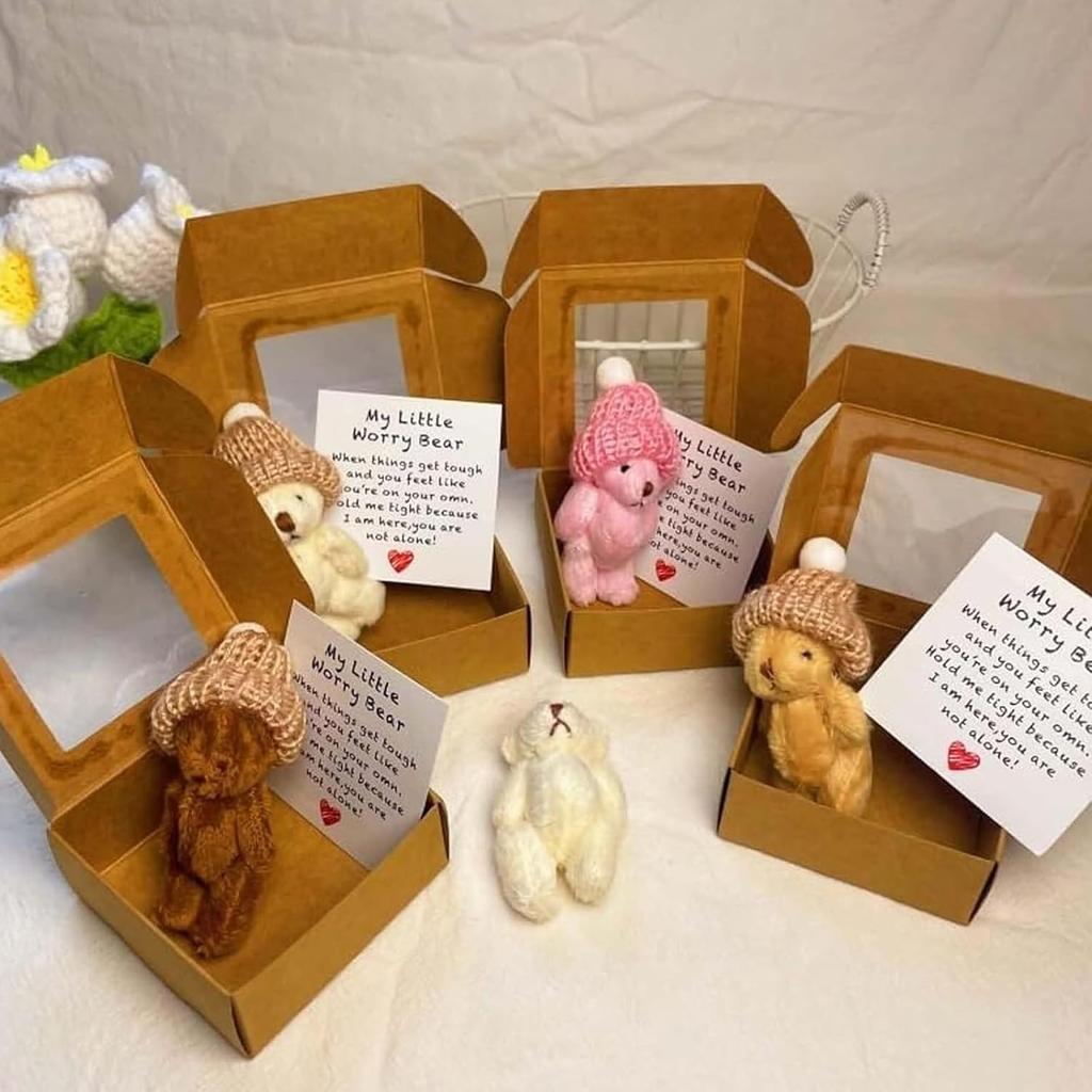 Handmade Mini Plush Teddy Bear in Box, Little Bear in A Box, My Little Worry Bears, Mini Pocket Bears Hug Plush with Emotional Uplifting Support