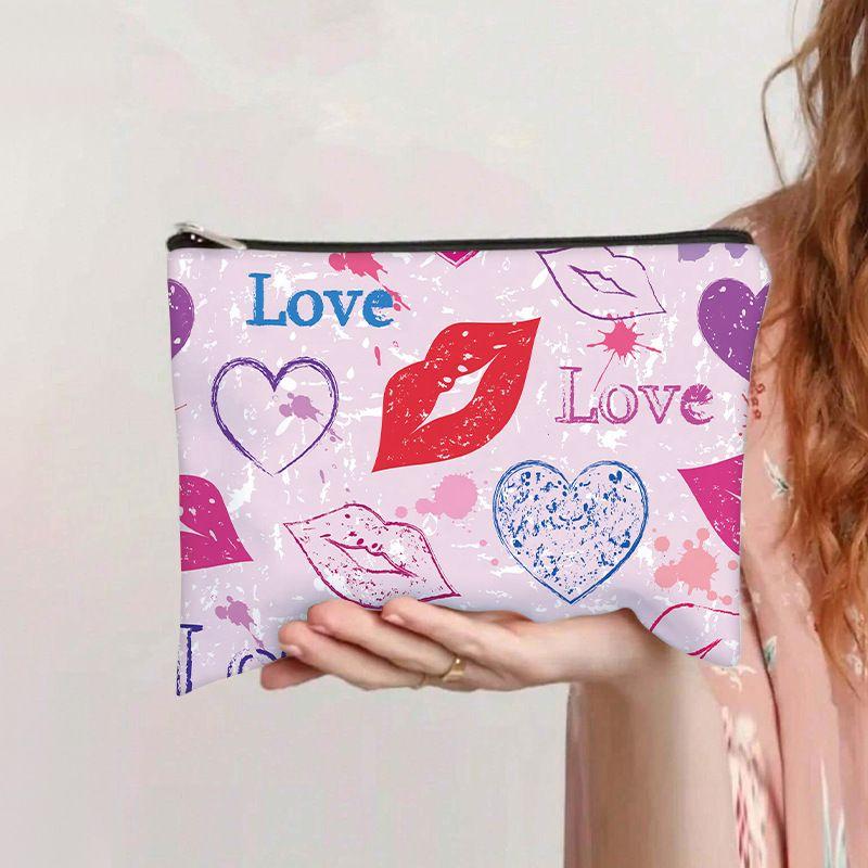 Love Flat Bag Women's Clutch Bag Student Stationery Pencil Case Coin Purse Large Capacity Canvas Bag