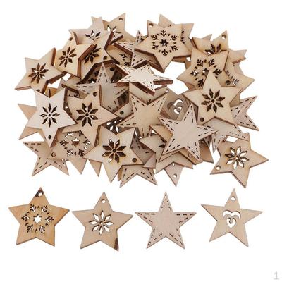 50 Wooden Stars Christmas Snowflakes Crafts for Scrapbooking Card Making 3mm
