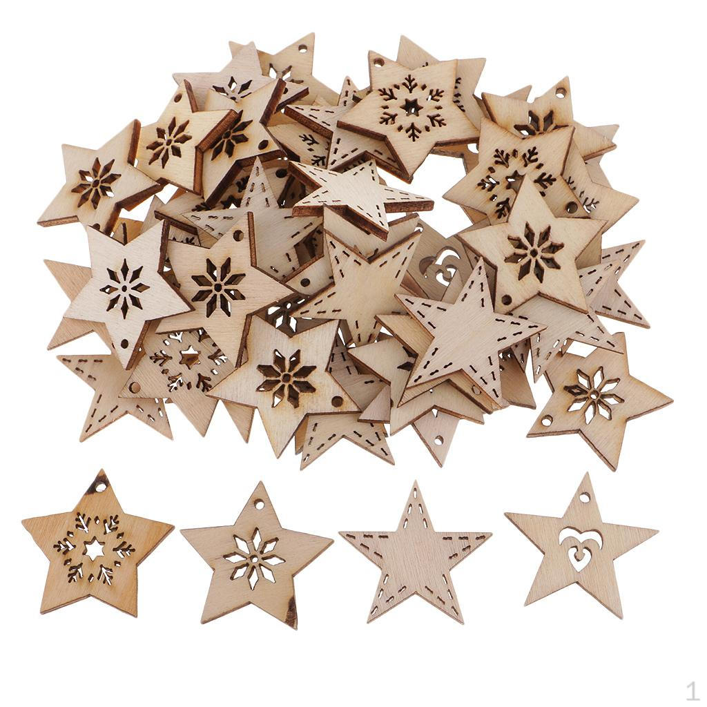 

50 Wooden Stars Christmas Snowflakes Crafts for Scrapbooking Card Making 3mm 50Pcs Wood Star