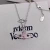 Empress Dowager High-Quality Pink Diamond Silver Necklace with Saturn Chain