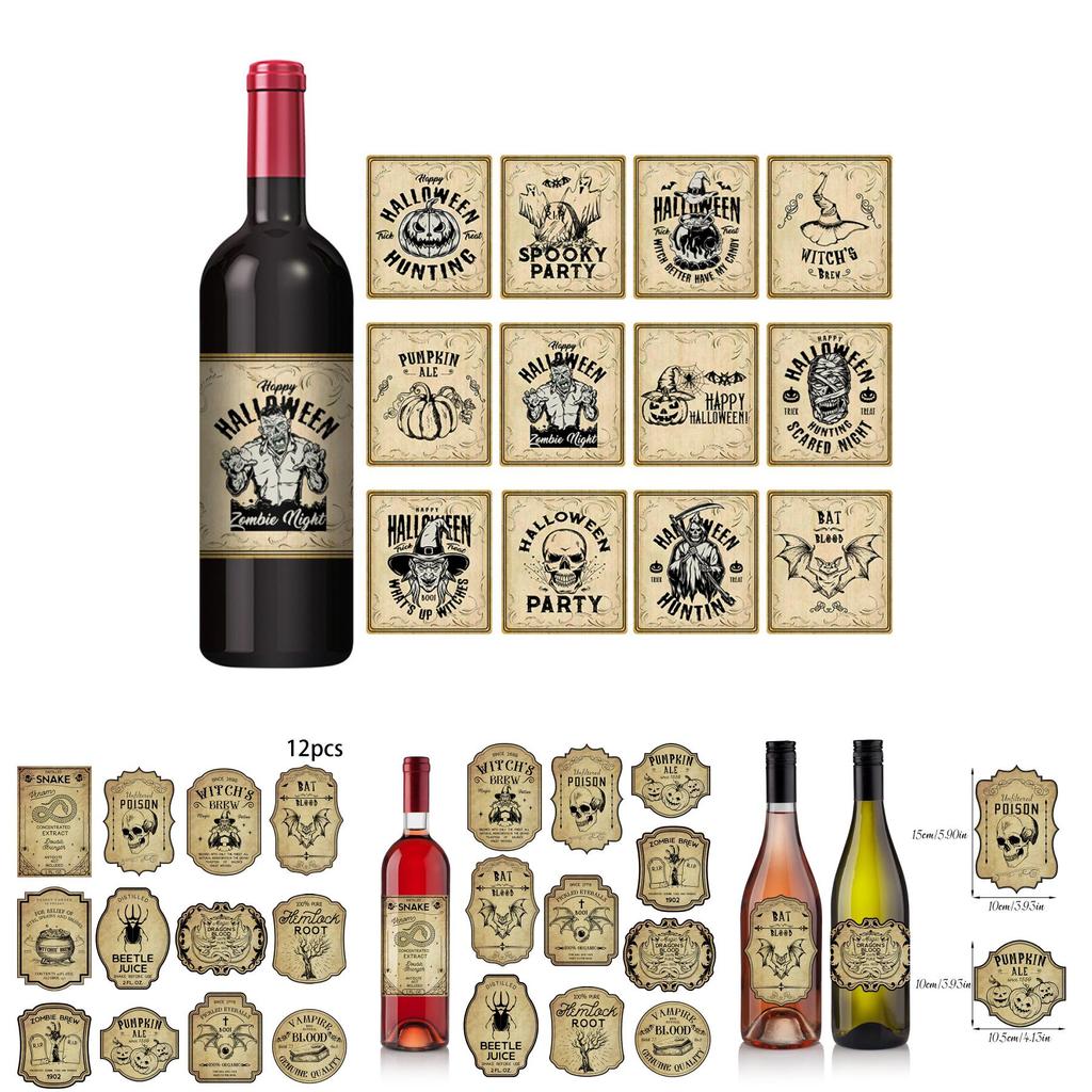 Halloween Retro Wine Bottle Decals With Pumpkin Head Stickers For Themed Event Decor