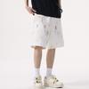Loose Scimitar Mid-pants Niche Painted and Graffiti Fashionable Light Luxury White Denim Shorts