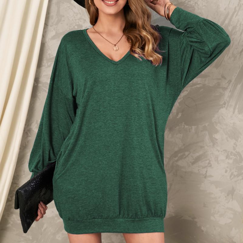 ZANZEA Women Long Batwing Sleeve Solid Color Casual Loose Thin Mini Pullover Dress