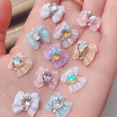 10Pcs Nail Art Charms Shiny DIY Manicure Nail Tips Accessory Love Heart Rhinestone Bow Nail Decoration