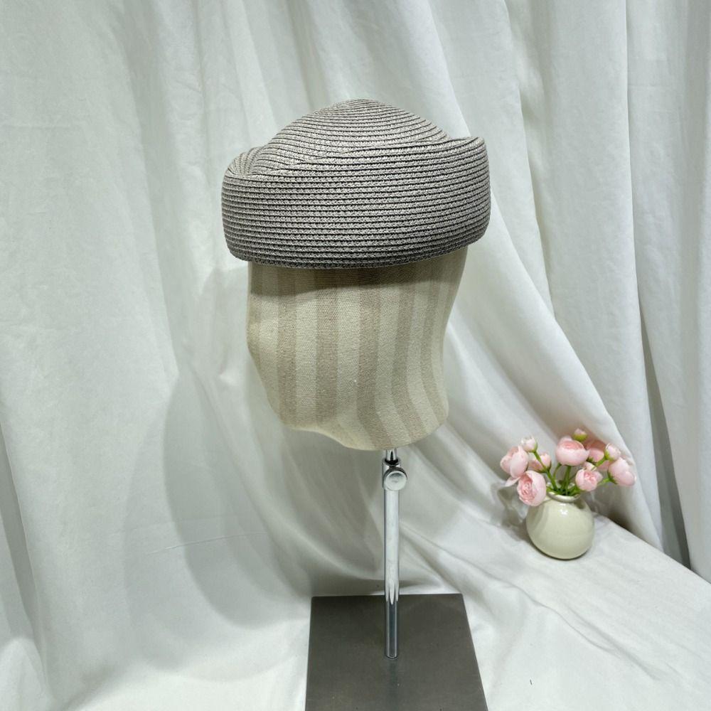 Solid Color Straw Weaving Hat Casual Beanie Cap Elegant Beret Hat