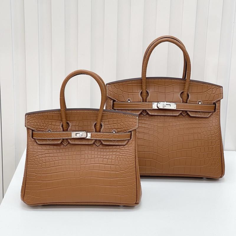 New Leather Women's Bag Crocodile Pattern Leather Matte 2530CM Platinum Bag Classic Versatile Portable