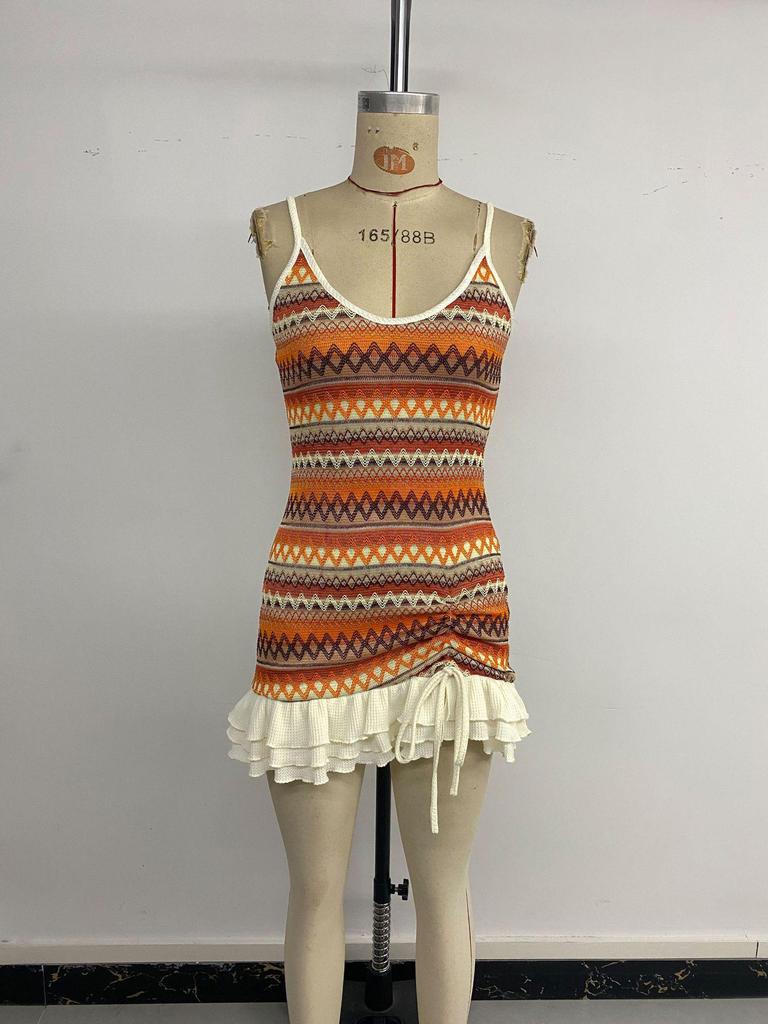 TEMU Ethnic Geometric Embroidery Spaghetti Strap Dress - Women's Casual Beach Holiday Summer Style