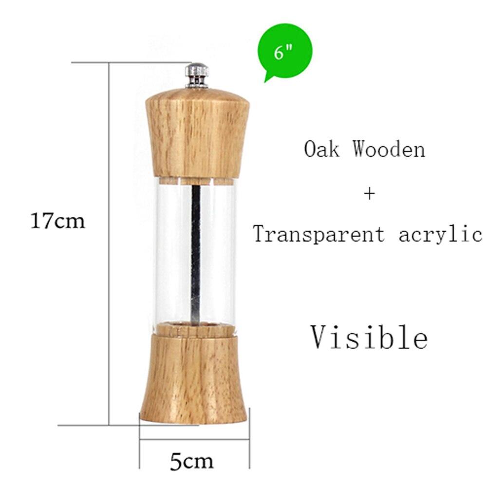 6 inch Wood Acrylic Spice Pepper Mill Adjustable Ceramic Grinder Home Kitchen Tools Cooking