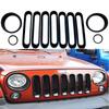 11pcs/Set Black Front Grill Mesh Grille +Front Headlight Fog Lights Cover Bezel For Jeep Wrangler Jk 2007- 2016 2017 Car Styling