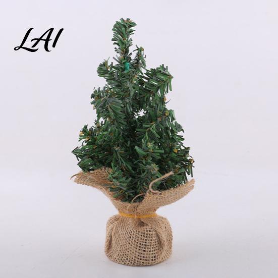 Rustic Christmas Decor Tabletop Mini Tree Artificial Miniature Pine Tree with Linen Base for Xmas Holiday Indoor Home Kitchen Desktop Decoration