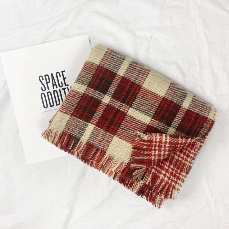 Scarf female red double-sided plaid versatile couple shawl retro thousand bird grid British scarf female