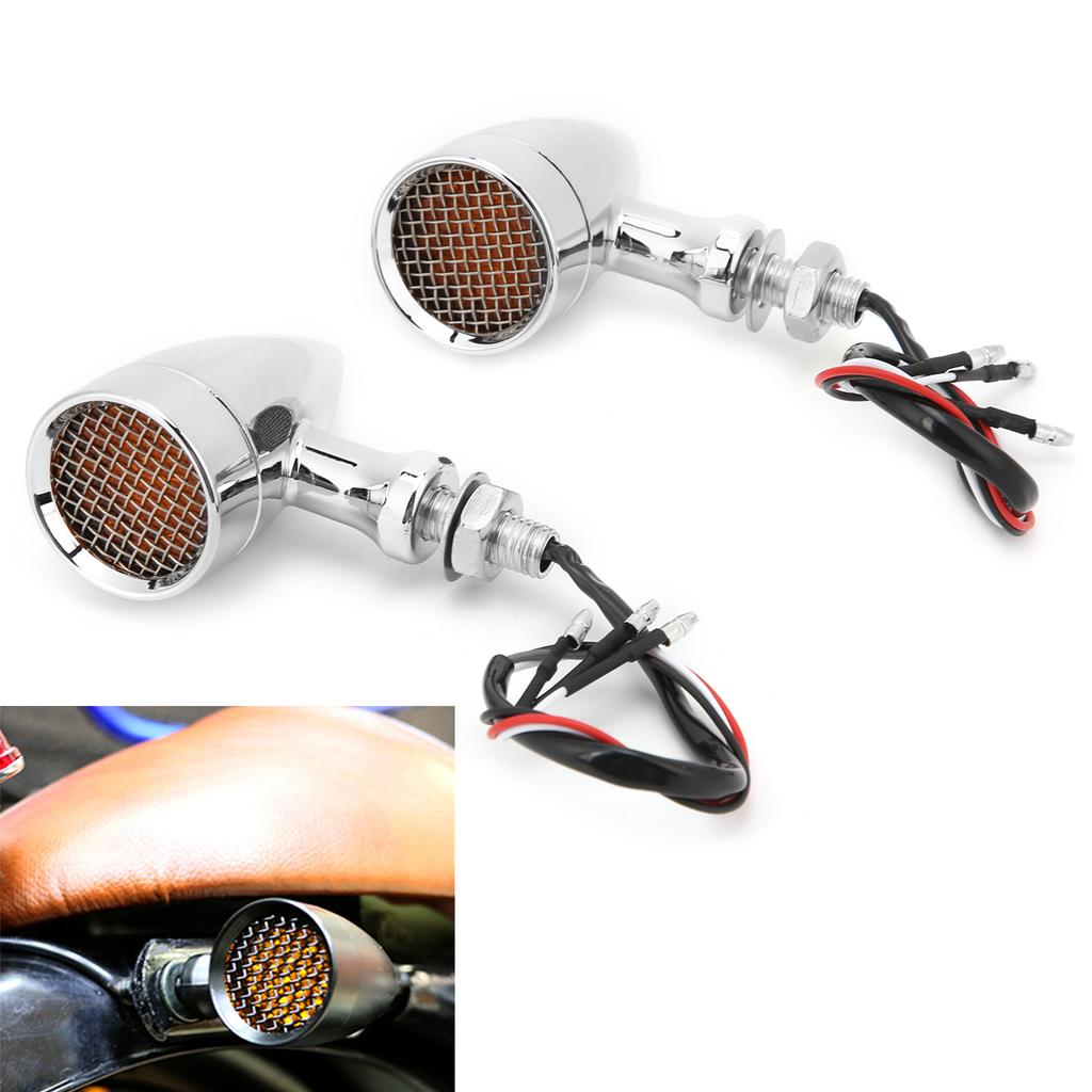 2pcs Motorcycle LED Turn Signal Lamp 12V 10mm Amber Light Chrome Plated Shell Universal