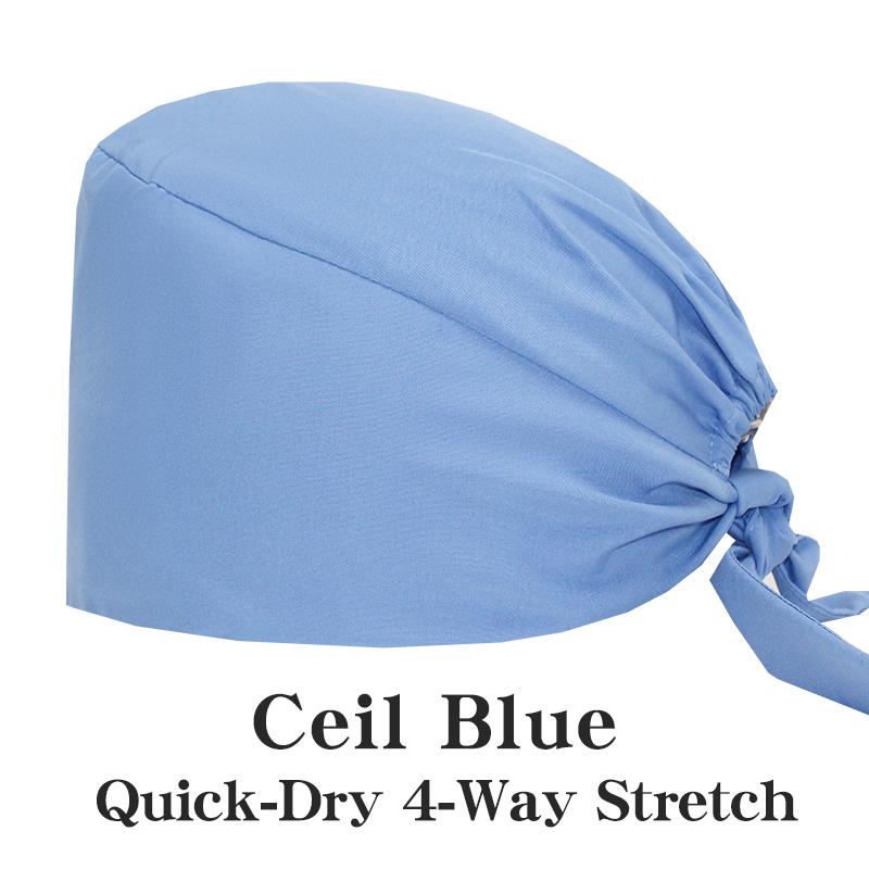 

Stretch Solid Color Scrub Caps with Buttons, Quick Dry Nursing & Doctor Hats for Dental Clinic Operating Room Headwear небо синє кольору