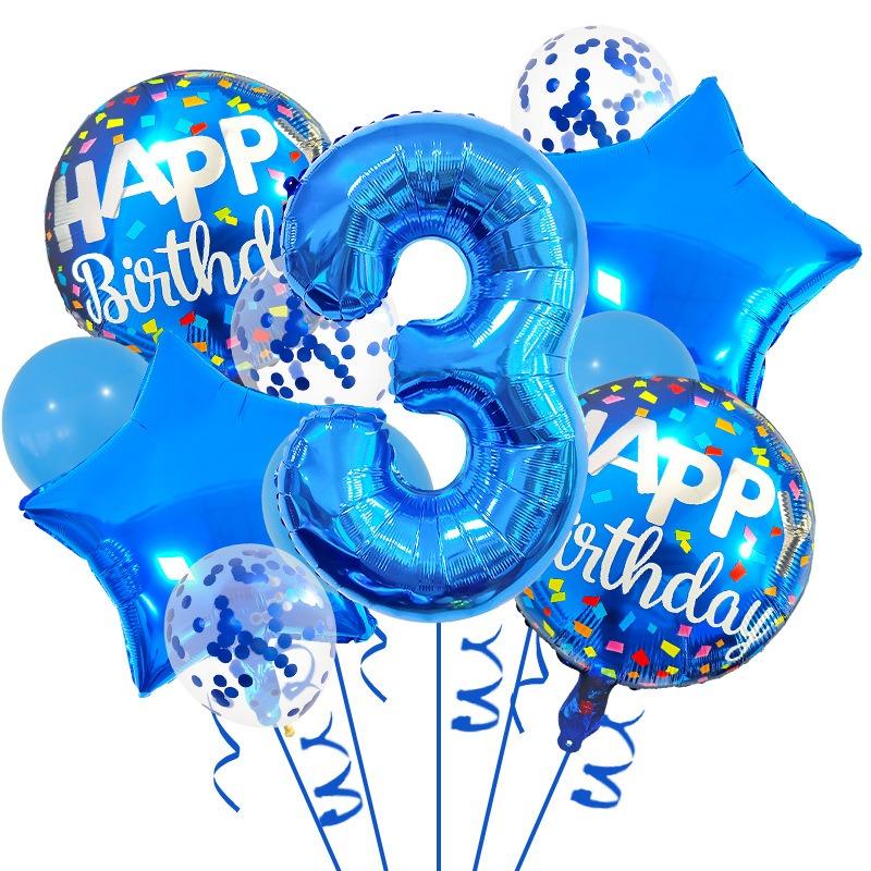 Blue Birthday Balloons Set 32inch Blue Number Stars Foil Ballon Boys Happy Prince Navy Ocean 1st 2nd 3rd 4th Birthday Balloon