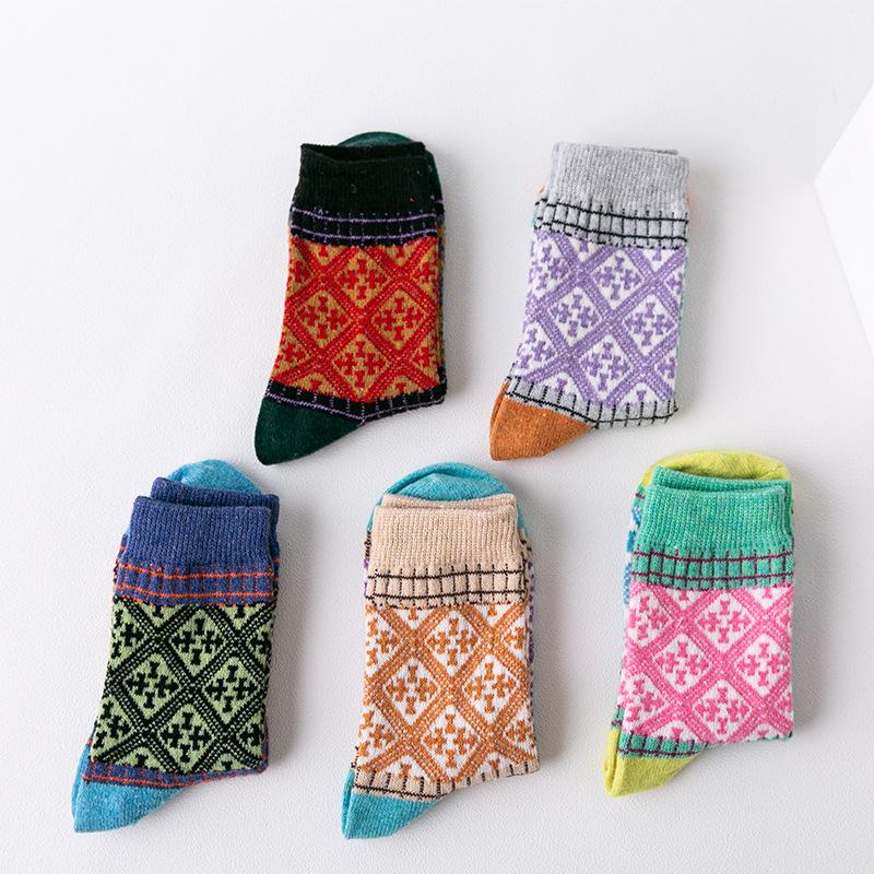 5 Pairs of New Winter Women's Rabbit Ethnic Style Wool Mid Calf Socks