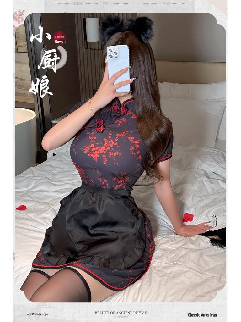 Linlin Ting Chinese Maid Qipao Passionate Quick Release Role Play Lingerie Set