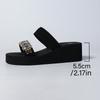 Fashion Shiny Rhinestone Wedge Sandals for Women Summer Fashion Black Platform Slippers Woman Plus Size Thick Sole Non Slip Beach Slides