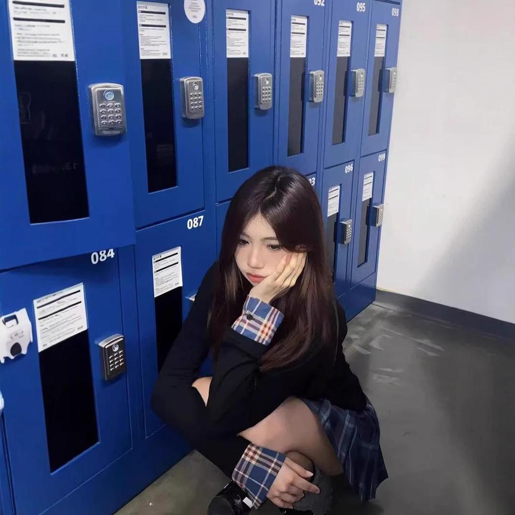 Korean Style Plaid Color Block Polo Collar Two-Piece Long-Sleeve Slim Fit Women's Petite Spring Top