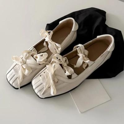 Nieuwe Stijl Kleurblok Dames Flats 2025 Mary Jane Vierkante Neus Strik Zoete Damesschoenen Casual Comfortabel Dagelijks Jurk Instappers