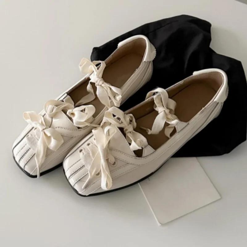 

Fashion New Style Color Block Women Flats 2025 Mary Jane Square Toe Bow Sweet Women Shoes Casual Comfy Daily Dress Slip on Flats Shoes 35