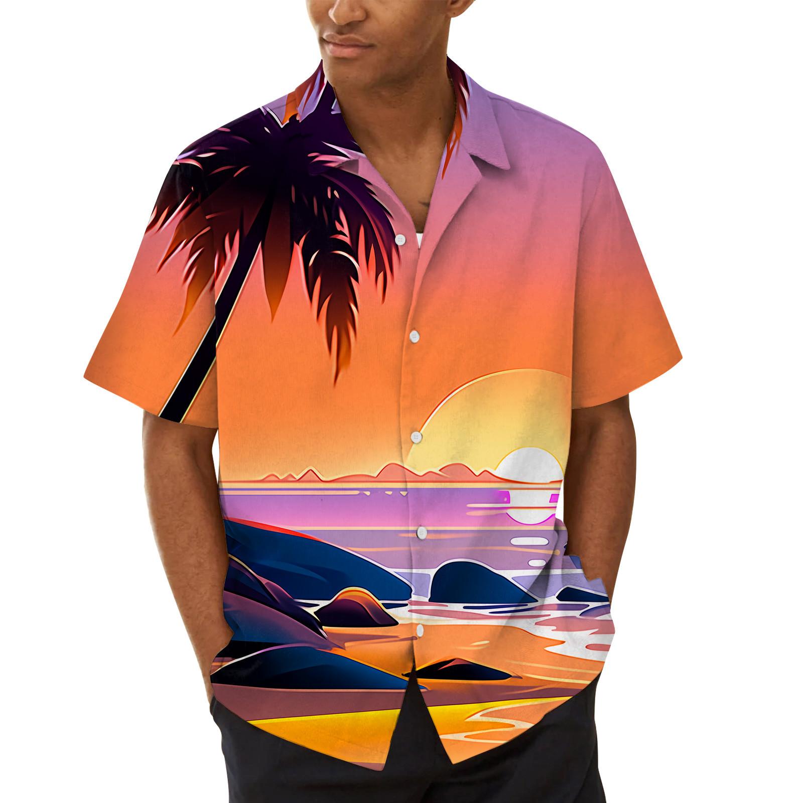 

Гавайская рубашка для мужчин, мужские винтажные рубашки для боулинга на пуговицах, летняя пляжная рубашка с коротким рукавом XL жёлтый