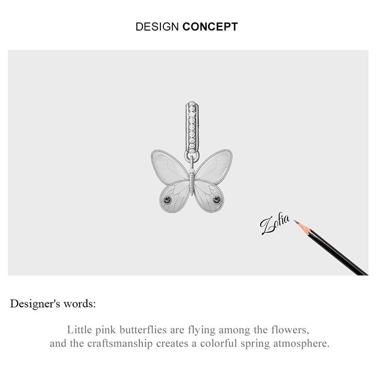 WOSTU Enamel Pink Butterfly 925 Sterling Silver Charm Pendant Fit Original Silver Bracelet Girls DIY Jewelry