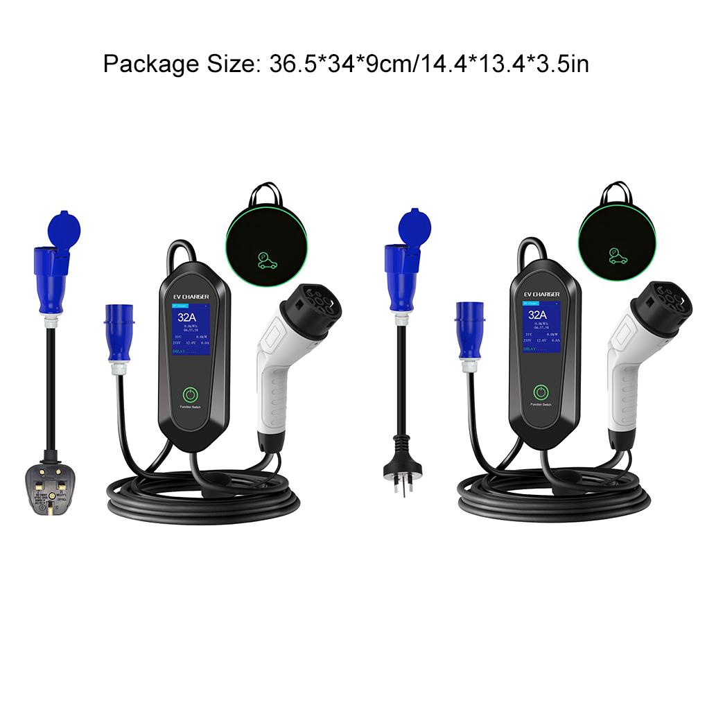 32A 7KW 5M Single-Phase 3PIN Type 2 Charging Cable CEE With LCD Display EV Charger Portable UK 13A Adapter Cable