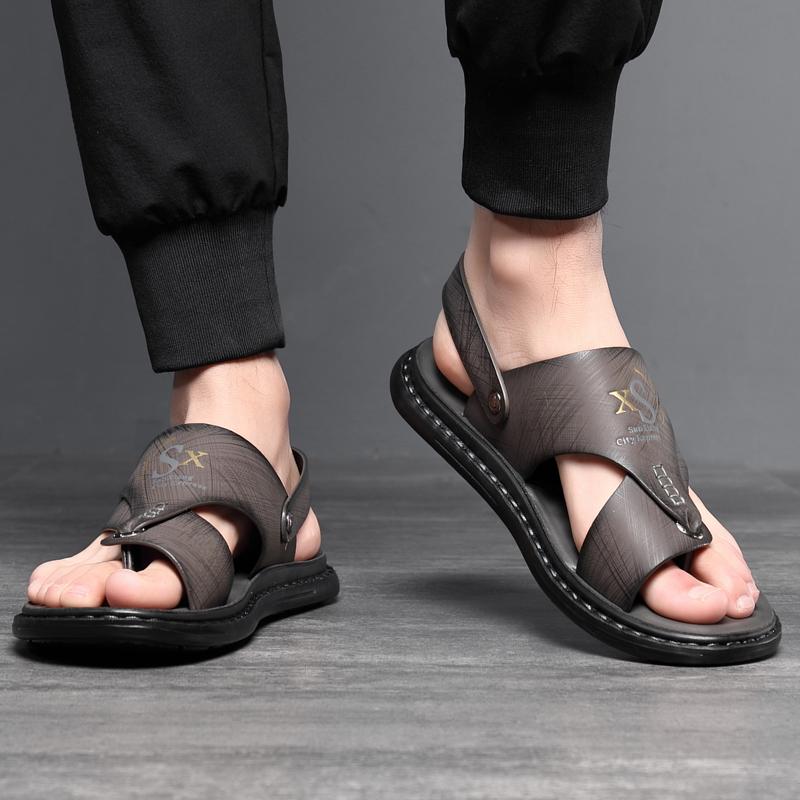 Men Black Open Toe Sandals Slippers Simple Flats Flip Flops Summer Brown Outdoor Beach Shoes Plus Size 46 47 48