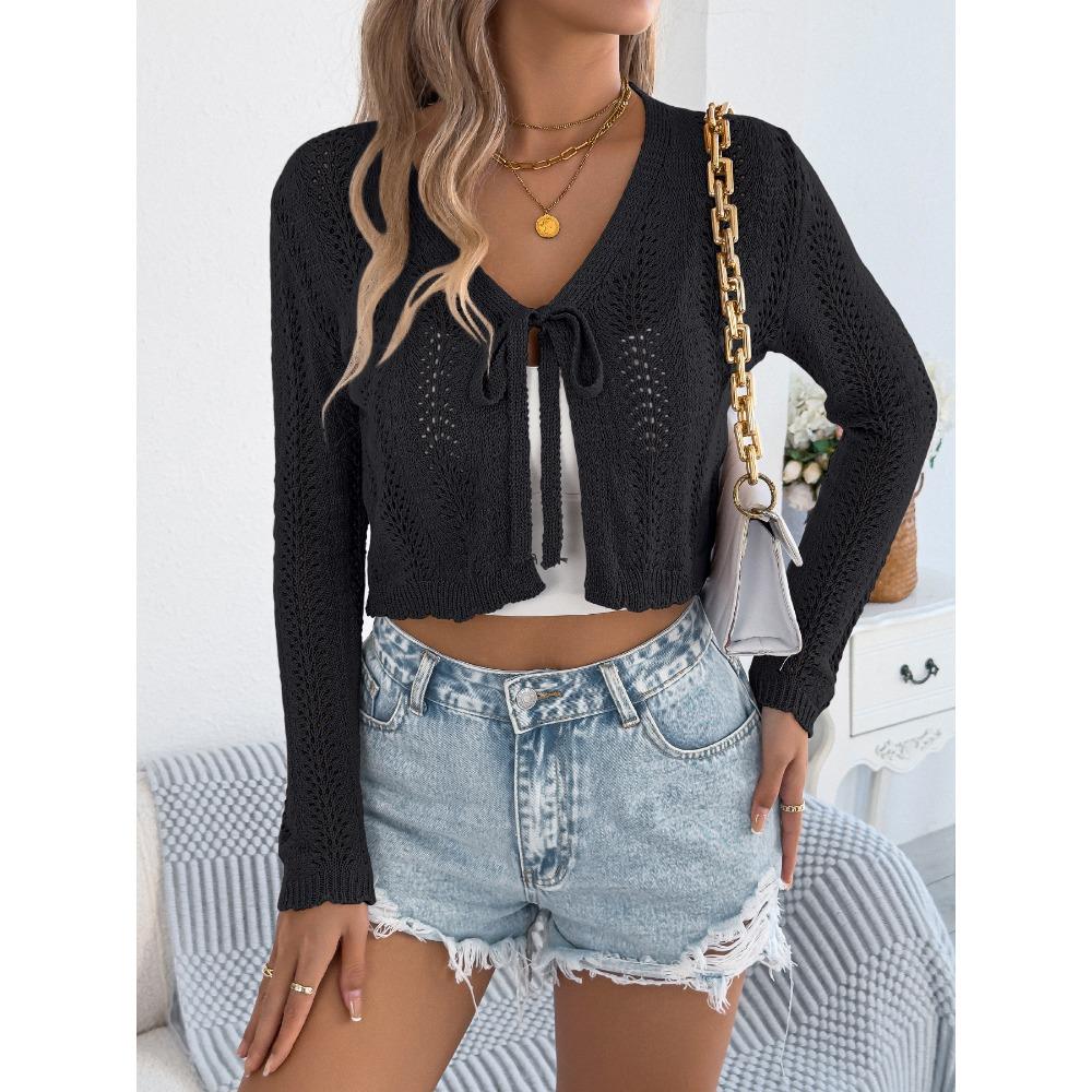 

Early Autumn Casual Lace-up, Cut-out Long-sleeved Knitted Sweater, Cardigan for Women s Wear XL