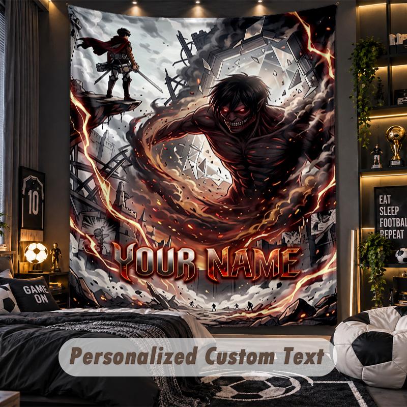 Personalized Wall Tapestry,Attack on Titan Custom Printed Name, Fabric Wall Art For Indoor Room Backdrop