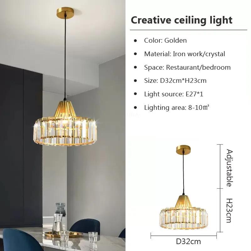 Nordic Crystal LED Pendant Light Retro Gold 1/2/3 Head Dining Room Hanging Fixture For Living Room Bedroom Indoor E27 Decor Lamp
