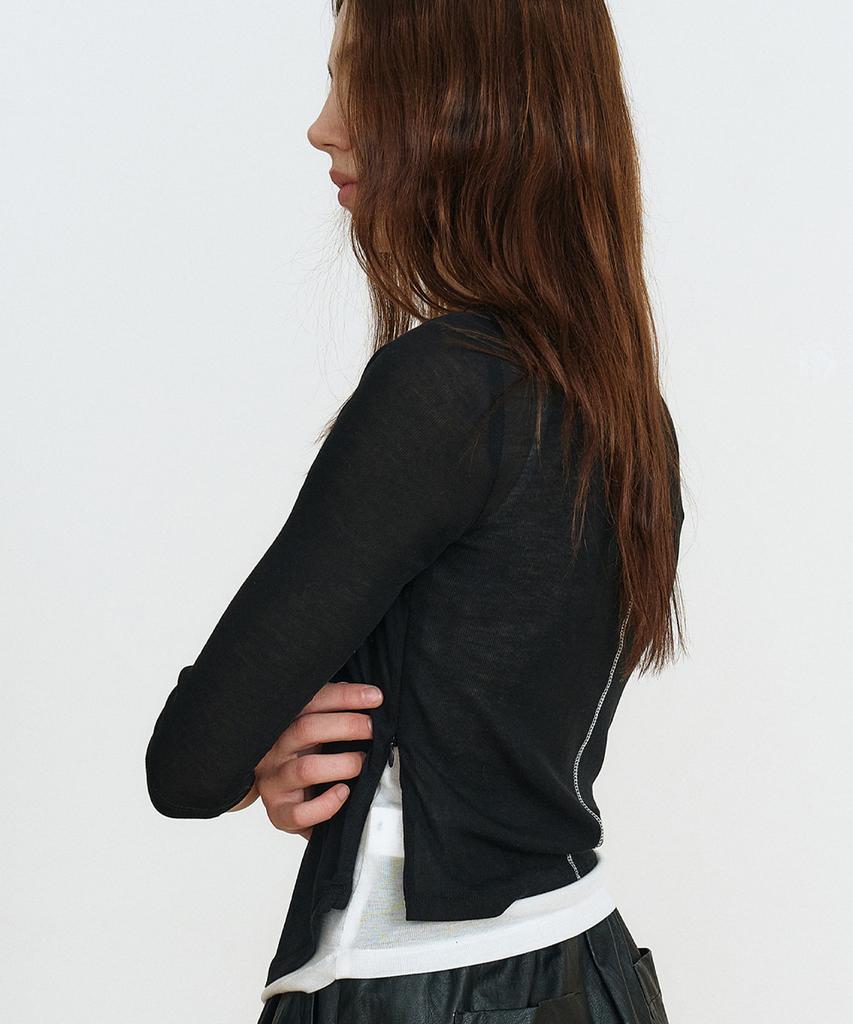 MAKE A TOAST Layered Two-Tone Sleeve Top (Black) Mbfsto019Bk