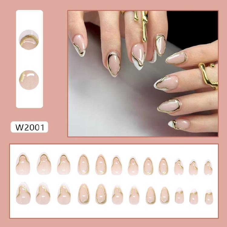24 künstliche Fingernägel zum Aufkleben, Mandelform, French-Design, künstliche Nägel, Geschenk für Frauen und Mädchen