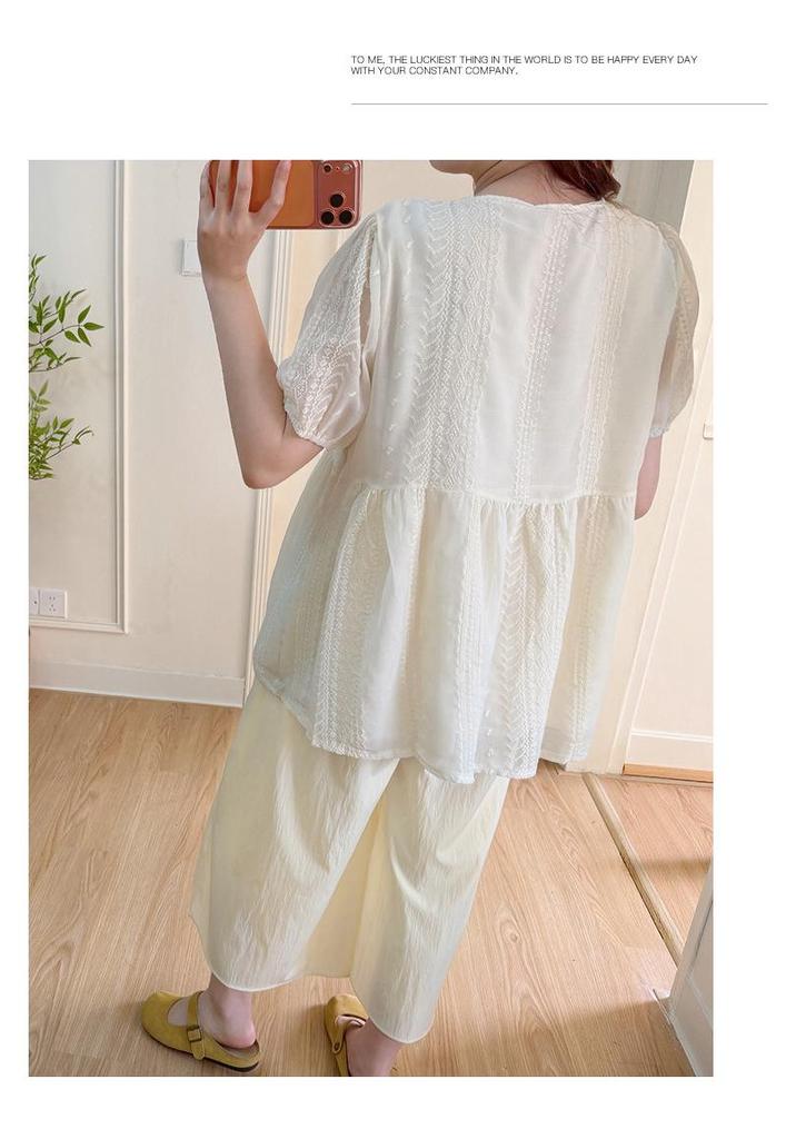Trendy Maternity Summer Two-Piece Set: Chic and Loose Coco Style Shirt & Shorts